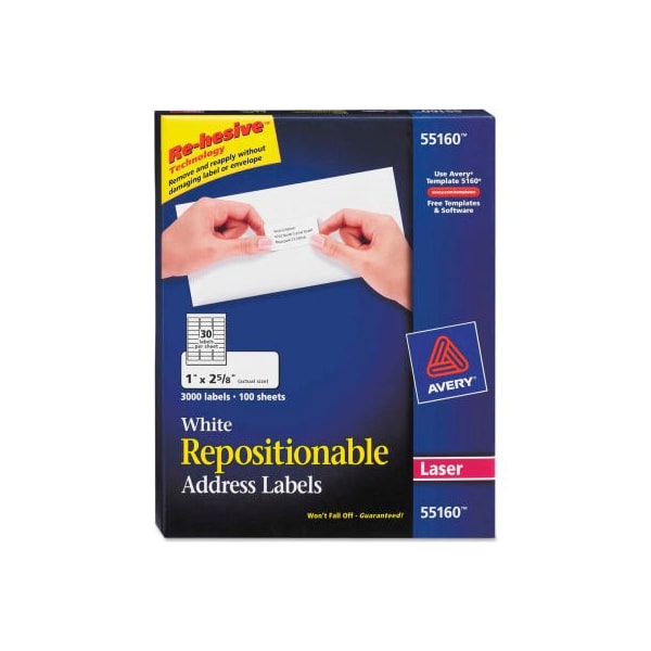 Avery Avery® Repositionable Address Labels for Laser Printers, 1 x 2 5/